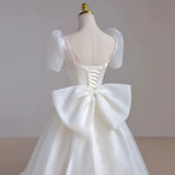 Niulatu Ball Gown Short Sleeves Floor Length Wedding Dresses With Bow HZ1110