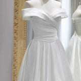Niulatu A line Off The Shoulder Short Sleeves Floor Length Satin Wedding Dresses HZ1110