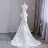 Niulatu Mermaid Strapless Long Satin White Wedding Dresses With Bow HZ1110