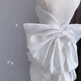 Niulatu Mermaid Strapless Long Satin White Wedding Dresses With Bow HZ1110