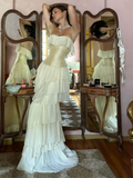 Niulatu Sheath Strapless Chiffon Long White Prom Dresses HZ1110