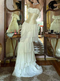 Niulatu Sheath Strapless Chiffon Long White Prom Dresses HZ1110