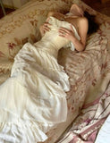 Niulatu Sheath Strapless Chiffon Long White Prom Dresses HZ1110