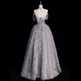 Niulatu Ball Gown Strapless Gray Sequin Long Prom Dress HZ1110