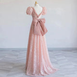 Niulatu A Line Sweetheart Pink Sequin Long Prom Dress HZ1110