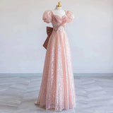 Niulatu A Line Sweetheart Pink Sequin Long Prom Dress HZ1110