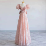 Niulatu A Line Sweetheart Pink Sequin Long Prom Dress HZ1110