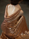 Niulatu Sheath Backless Gold Sequin Long Prom Dresses HZ1110