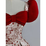 Niulatu Ball Gown Puffy Sleeves Satin Red Long Prom Dresses HZ1110