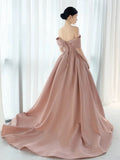 Niulatu Ball Gown Off The Shoulder Satin Pink Long Prom Dresses HZ1110