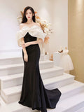 Niulatu Mermaid Off The Shoulder Satin Black Prom Dress Long Evening Dresses HZ1110