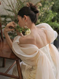 Niulatu Mermaid Off The Shoulder Long Tulle White Wedding Dresses With Ruffles HZ1110