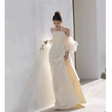 Niulatu Mermaid Off The Shoulder Long Tulle White Wedding Dresses With Ruffles HZ1110