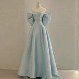 Niulatu A Line Off The Shoulder Satin Light Sky Blue Prom Dress Long Evening Dresses HZ1110