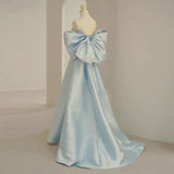 Niulatu A Line Off The Shoulder Satin Light Sky Blue Prom Dress Long Evening Dresses HZ1110