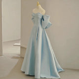 Niulatu A Line Off The Shoulder Satin Light Sky Blue Prom Dress Long Evening Dresses HZ1110