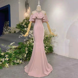 Niulatu Sheath High Neckline Pink Satin Silver Beads Long Prom Dresses HZ1110