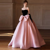Niulatu Ball Gown Strapless Pink Prom Dress With Bow Long Evening Dresses HZ1110