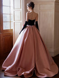 Niulatu Ball Gown Strapless Pink Prom Dress With Bow Long Evening Dresses HZ1110