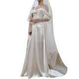 Niulatu A Line Off The Shoulder Long Lace White Wedding Dresses With Slit HZ1110