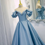 Niulatu Ball Gown Off The Shoulder Long Light Sky Blue Sweet 16 Dress Prom Dresses HZ1110