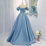 Niulatu Ball Gown Off The Shoulder Long Light Sky Blue Sweet 16 Dress Prom Dresses HZ1110