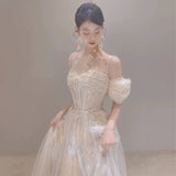 Niulatu A Line Off The Shoulder Straps Long Lace White Wedding Dresses HZ1110