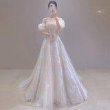 Niulatu A Line Off The Shoulder Straps Long Lace White Wedding Dresses HZ1110