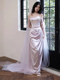 Niulatu Sheath Off The Shoulder Lilac Silk Satin Long Prom Dresses HZ1110