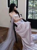 Niulatu Sheath Off The Shoulder Lilac Silk Satin Long Prom Dresses HZ1110