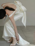 Niulatu Sheath Straps Long Satin White Wedding Dresses HZ1110