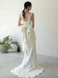 Niulatu Sheath Straps Long Satin White Wedding Dresses HZ1110