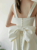 Niulatu Sheath Straps Long Satin White Wedding Dresses HZ1110