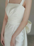 Niulatu Sheath Straps Long Satin White Wedding Dresses HZ1110