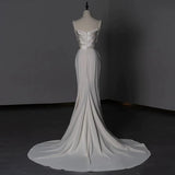 Niulatu Sheath Straps Long Satin White Wedding Dresses With Beads HZ1110