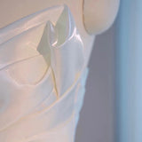 Niulatu High Low Sweetheart Long Satin White Wedding Dresses With Ruffles HZ1110