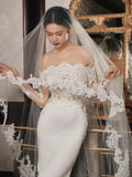 Niulatu Mermaid Off The Shoulder Lace Long Sleeves White Wedding Dresses HZ1110