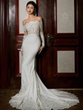 Niulatu Mermaid Off The Shoulder Lace Long Sleeves White Wedding Dresses HZ1110