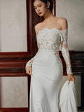 Niulatu Mermaid Off The Shoulder Lace Long Sleeves White Wedding Dresses HZ1110