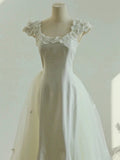 Niulatu Mermaid Square Neckline Lace White Wedding Dresses With Lace HZ1110