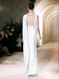 Niulatu Sheath Strapless Satin Slit White Wedding Dresses With Ribbon HZ1110
