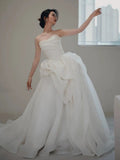 Niulatu Ball Gown Sweetheart Long Organza White Wedding Dresses HZ1110