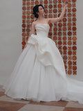 Niulatu Ball Gown Sweetheart Long Organza White Wedding Dresses HZ1110