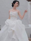 Niulatu Ball Gown Sweetheart Long Organza White Wedding Dresses HZ1110
