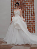 Niulatu Ball Gown Sweetheart Long Organza White Wedding Dresses HZ1110