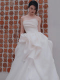 Niulatu Ball Gown Sweetheart Long Organza White Wedding Dresses HZ1110