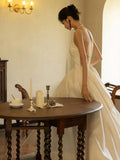 Niulatu Ball Gown Scoop Satin Backless Long White Wedding Dresses HZ1110