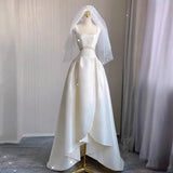 Niulatu High Low Straps Satin Long White Wedding Dresses HZ1110