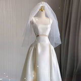 Niulatu High Low Straps Satin Long White Wedding Dresses HZ1110