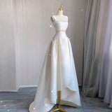 Niulatu High Low Straps Satin Long White Wedding Dresses HZ1110